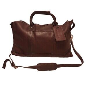 Lexus Vintage Dark Chocolate Brown Leather Duffle Weekender Bag W/ Luggage Tag